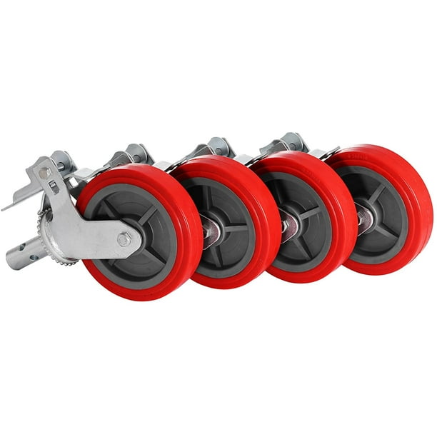 OrangeA Scaffold Casters Shelves - Scaffolding Wheels Heavy Duty Red Polyurethane Set of 4 Workbench 8 Replacement for Scaffold Stem Swivel Casters with Brake 4400 Lbs Per Set
